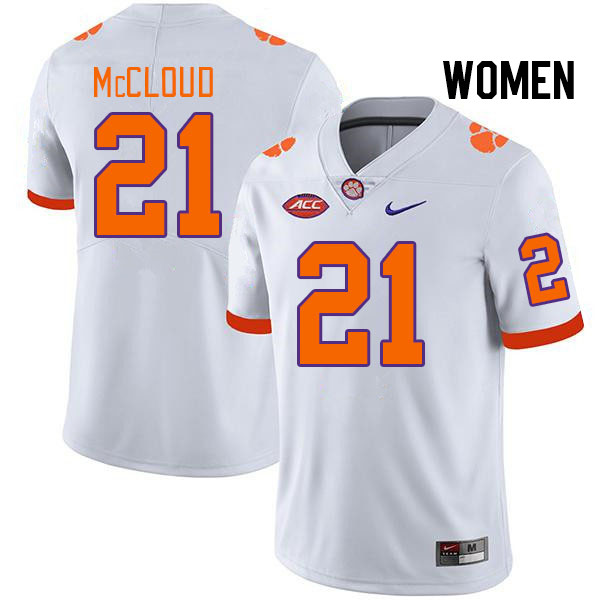 Women #21 Kobe McCloud Clemson Tigers College Football Jerseys Stitched Sale-White - Click Image to Close